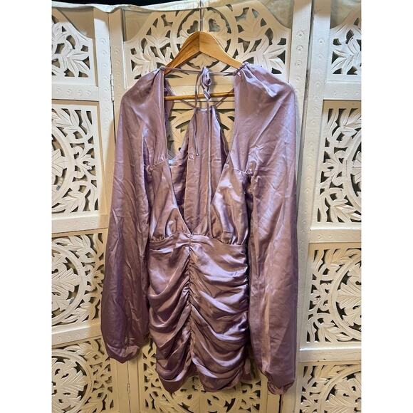 House of CB Kate Orchid Satin Wrap Front Mini Dress Size S Small - Picture 6 of 10